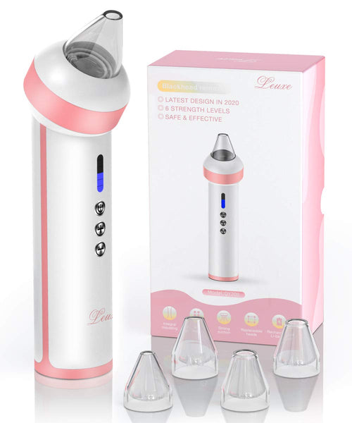 Blackhead Remover Vacuum Suction Skin Pore Cleaner,Leuxe Acne Extractor With 4 Suction Probes,USB Rechargeable Beauty Tool (White Pink)